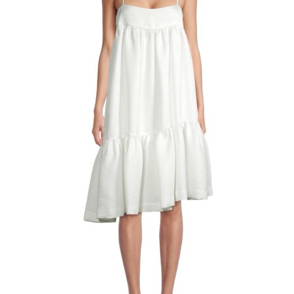 NWT BLACK HALO Dixie White Asymmetrical Tiered Crepe Dress Bridal, Size Small